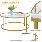 Yaheetech Round Coffee Table Glass-Top Sofa Table for Living Room