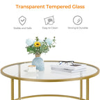 Yaheetech Round Coffee Table Glass-Top Sofa Table for Living Room