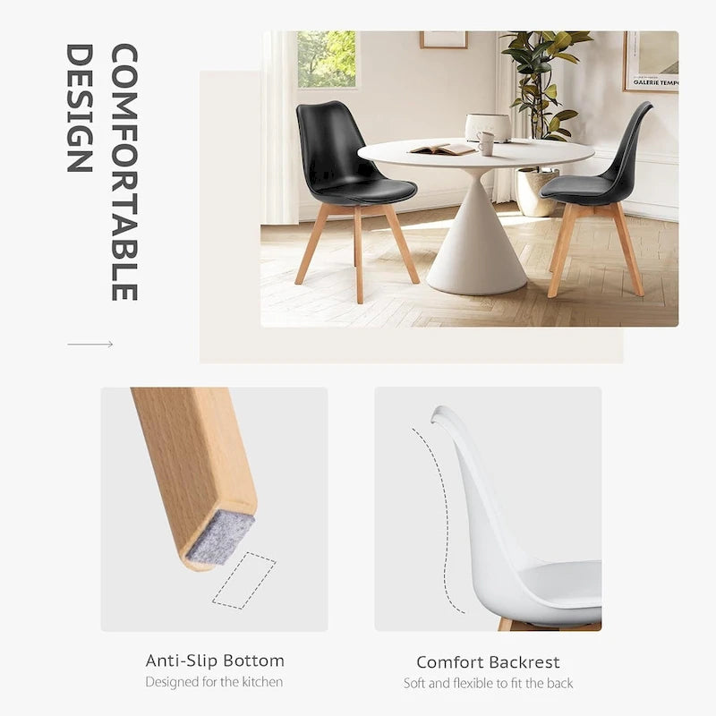 Dining Chairs Set of 4, Mid-Century Modern Dining Room Side Seating, Kitchen Chairs with Wood Legs for Living Room