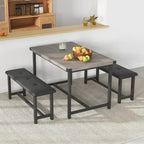 Rectangular Dining Table Set for 4 People with 2 Upholstered Benches