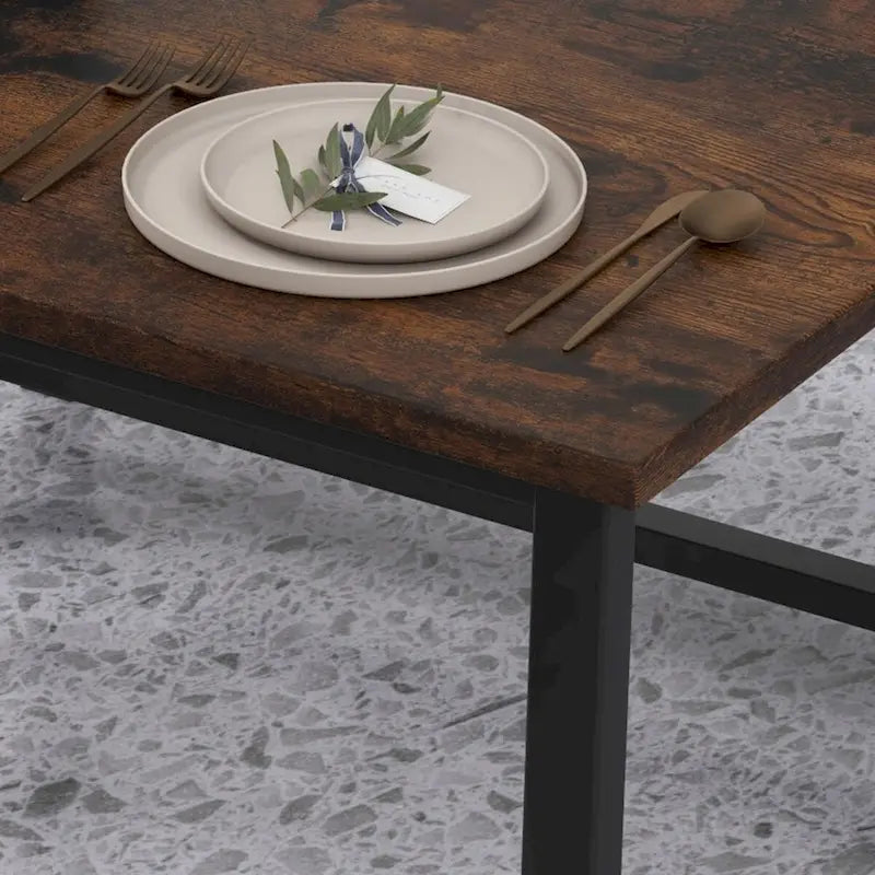 Rectangular Dining Table Set for 4 People with 2 Upholstered Benches