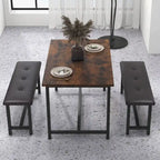 Rectangular Dining Table Set for 4 People with 2 Upholstered Benches