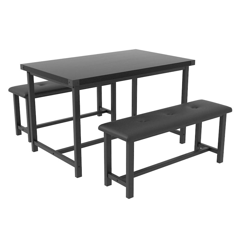 Rectangular Dining Table Set for 4 People with 2 Upholstered Benches