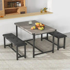 Rectangular Dining Table Set for 4 People with 2 Upholstered Benches