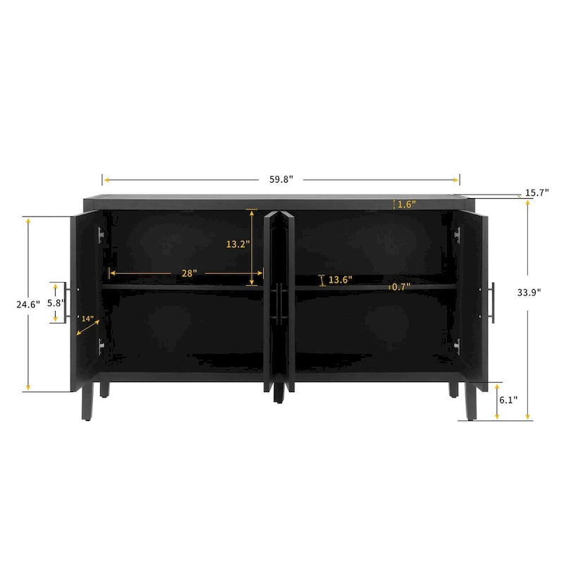 Accent Sideboard Four Doors Storage Cabinet Buffet for Dining Room, Entrance and Hallway