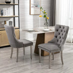 Set of 2 Velvet Dining Chairs with Nailhead Trim and Chrome-Plated Stainless Steel Legs