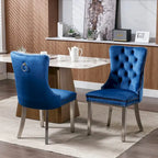 Set of 2 Velvet Dining Chairs with Nailhead Trim and Chrome-Plated Stainless Steel Legs