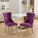 Set of 2 Velvet Dining Chairs with Nailhead Trim and Chrome-Plated Stainless Steel Legs
