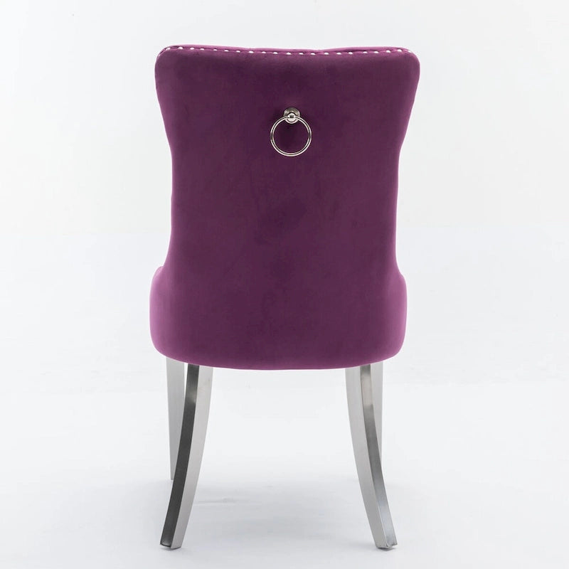 Set of 2 Velvet Dining Chairs with Nailhead Trim and Chrome-Plated Stainless Steel Legs