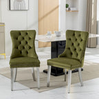 Set of 2 Velvet Dining Chairs with Nailhead Trim and Chrome-Plated Stainless Steel Legs