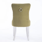 Set of 2 Velvet Dining Chairs with Nailhead Trim and Chrome-Plated Stainless Steel Legs