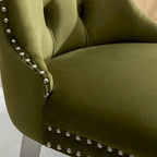 Set of 2 Velvet Dining Chairs with Nailhead Trim and Chrome-Plated Stainless Steel Legs