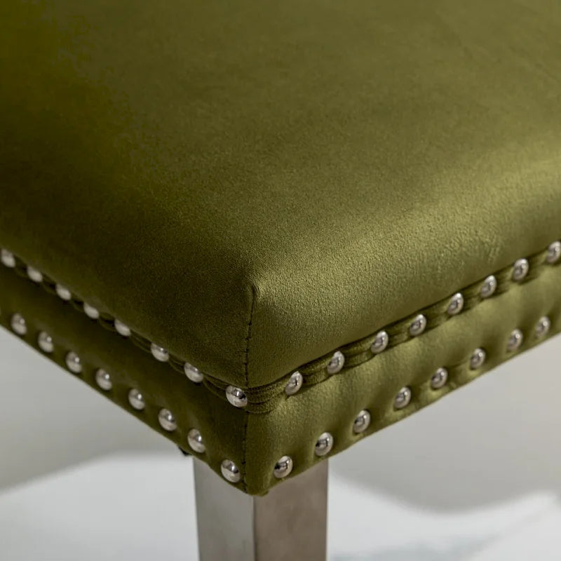 Set of 2 Velvet Dining Chairs with Nailhead Trim and Chrome-Plated Stainless Steel Legs