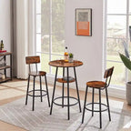 3-Piece Industrial Bar Table Set with 2 Stools, Small Round Counter Height Bistro Pub Dining Table Set for Kitchen, Small Space