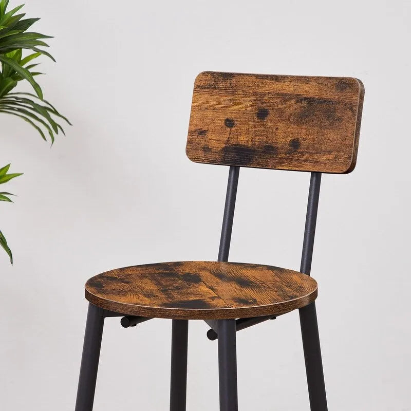 3-Piece Industrial Bar Table Set with 2 Stools, Small Round Counter Height Bistro Pub Dining Table Set for Kitchen, Small Space