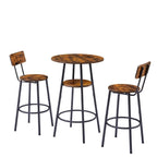 3-Piece Industrial Bar Table Set with 2 Stools, Small Round Counter Height Bistro Pub Dining Table Set for Kitchen, Small Space
