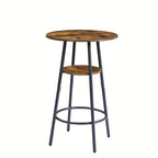 3-Piece Industrial Bar Table Set with 2 Stools, Small Round Counter Height Bistro Pub Dining Table Set for Kitchen, Small Space