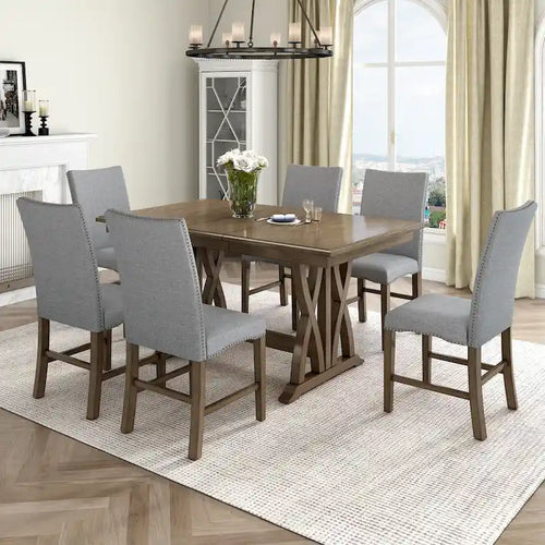 7-Piece Extendable Dining Table Set with Chairs and 12 Leaf