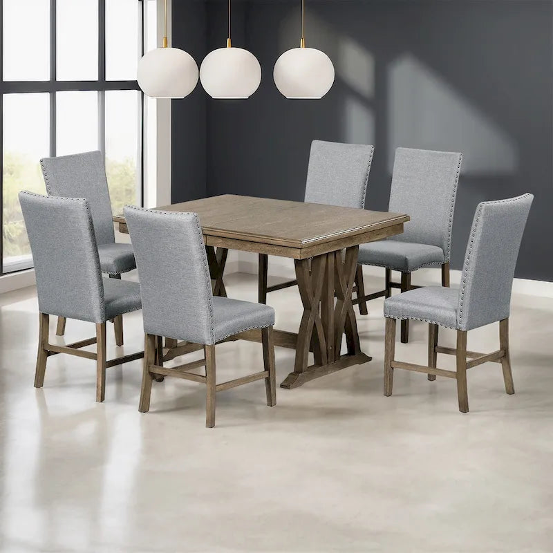 7-Piece Extendable Dining Table Set with Chairs and 12 Leaf