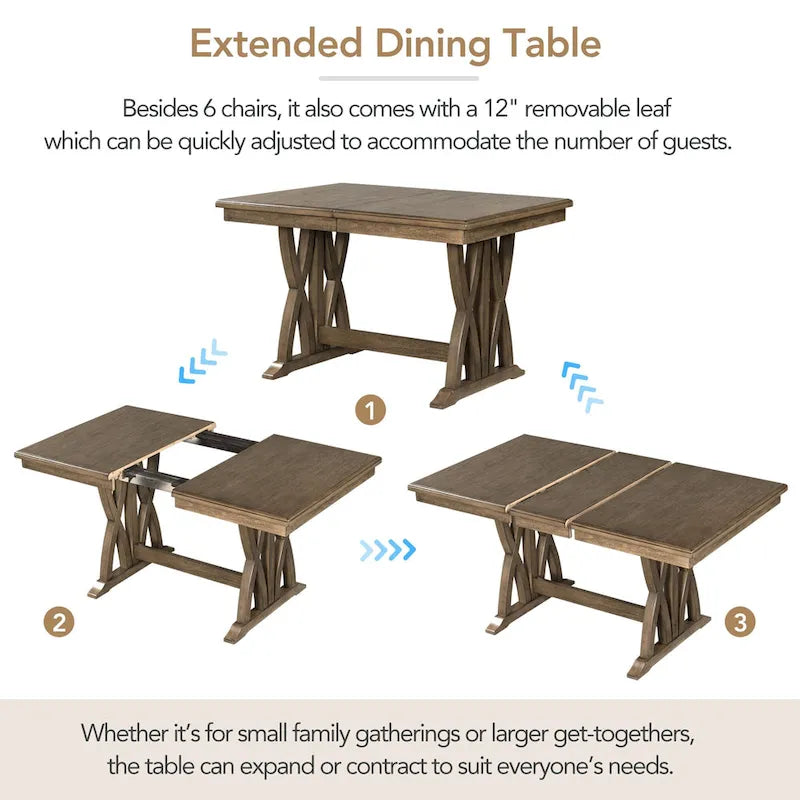 7-Piece Extendable Dining Table Set with Chairs and 12 Leaf