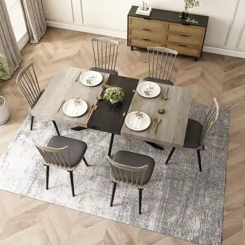 Grondin Retro Farmhouse Style 4-6 People Extendable Dining Table with X-Cross Metal Base and Storage Box