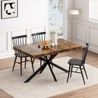 Grondin Retro Farmhouse Style 4-6 People Extendable Dining Table with X-Cross Metal Base and Storage Box