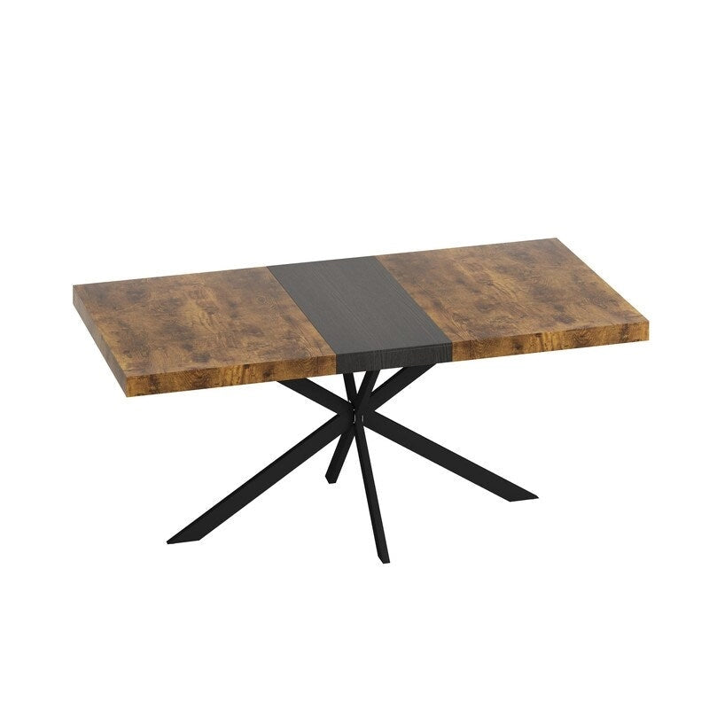 Grondin Retro Farmhouse Style 4-6 People Extendable Dining Table with X-Cross Metal Base and Storage Box