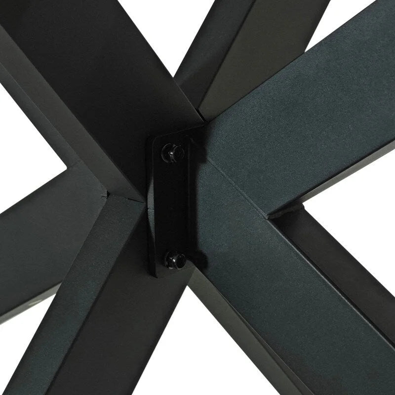 Grondin Retro Farmhouse Style 4-6 People Extendable Dining Table with X-Cross Metal Base and Storage Box