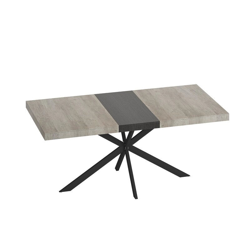 Grondin Retro Farmhouse Style 4-6 People Extendable Dining Table with X-Cross Metal Base and Storage Box