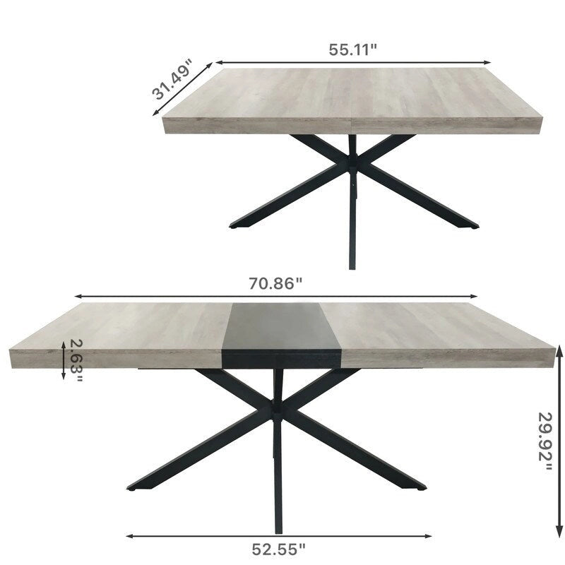 Grondin Retro Farmhouse Style 4-6 People Extendable Dining Table with X-Cross Metal Base and Storage Box