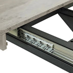 Grondin Retro Farmhouse Style 4-6 People Extendable Dining Table with X-Cross Metal Base and Storage Box