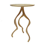 24 Inch Accent Side Table, Antler Base Design, Ribbed Top, Aluminium, Gold