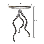 24 Inch Accent Side Table, Antler Base Design, Ribbed Top, Aluminium, Gold