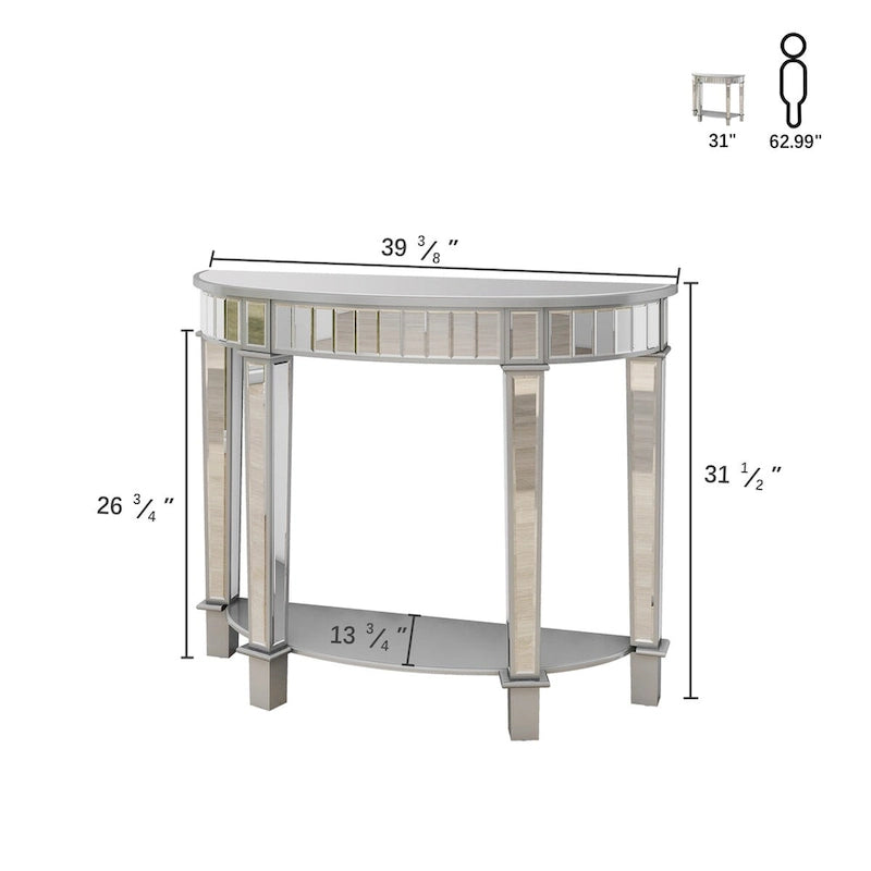 Mirror Circular Curved Console Table with Shelf