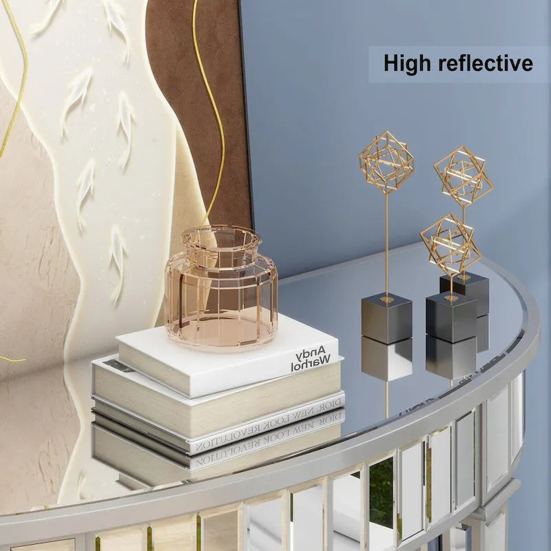 Mirror Circular Curved Console Table with Shelf