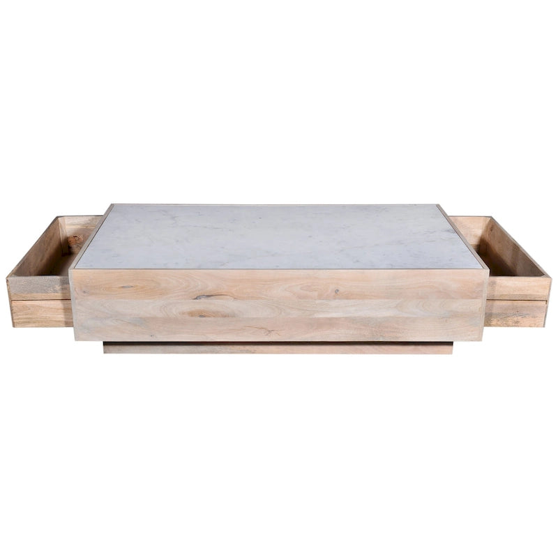 Oasis 59 in. Wood and Marble Storage Coffee Table