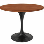 LeisureMod Verve 36 Round Dining Table with MDF Wood TableTop and Black Steel Base for Kitchen & Dining Room