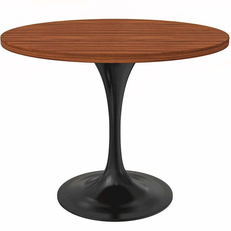 LeisureMod Verve 36 Round Dining Table with MDF Wood TableTop and Black Steel Base for Kitchen & Dining Room