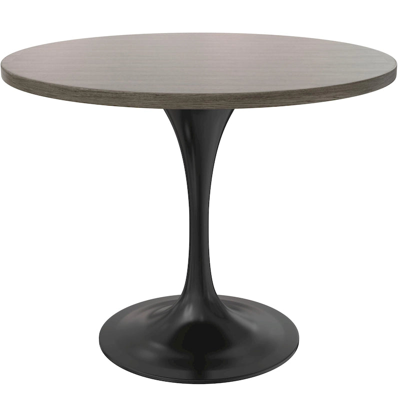 LeisureMod Verve 36 Round Dining Table with MDF Wood TableTop and Black Steel Base for Kitchen & Dining Room