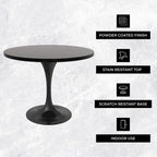 LeisureMod Verve 36 Round Dining Table with MDF Wood TableTop and Black Steel Base for Kitchen & Dining Room