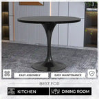 LeisureMod Verve 36 Round Dining Table with MDF Wood TableTop and Black Steel Base for Kitchen & Dining Room