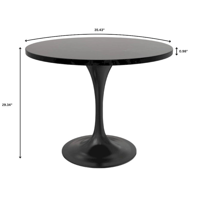 LeisureMod Verve 36 Round Dining Table with MDF Wood TableTop and Black Steel Base for Kitchen & Dining Room
