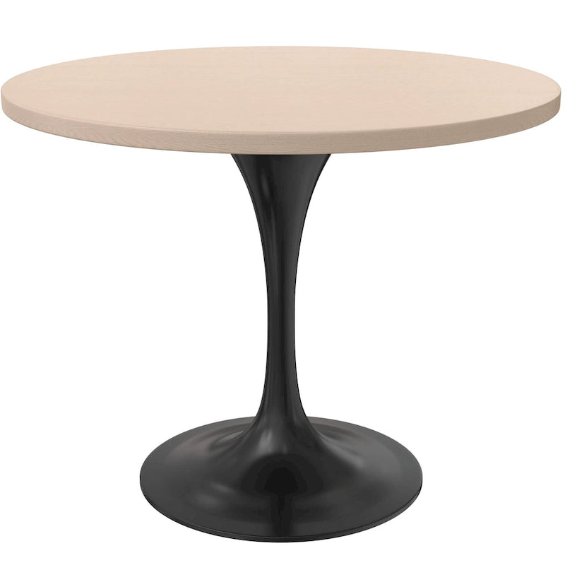 LeisureMod Verve 36 Round Dining Table with MDF Wood TableTop and Black Steel Base for Kitchen & Dining Room
