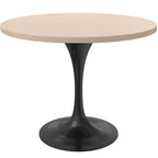 LeisureMod Verve 36 Round Dining Table with MDF Wood TableTop and Black Steel Base for Kitchen & Dining Room