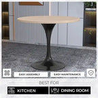 LeisureMod Verve 36 Round Dining Table with MDF Wood TableTop and Black Steel Base for Kitchen & Dining Room
