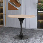 LeisureMod Verve 36 Round Dining Table with MDF Wood TableTop and Black Steel Base for Kitchen & Dining Room
