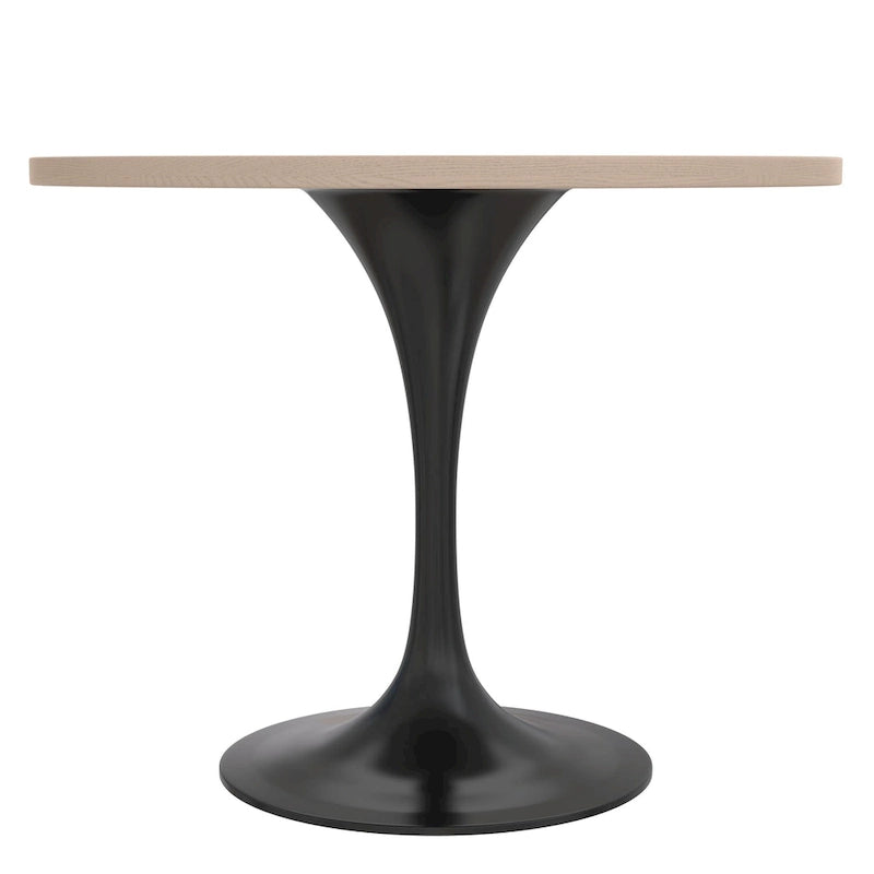 LeisureMod Verve 36 Round Dining Table with MDF Wood TableTop and Black Steel Base for Kitchen & Dining Room
