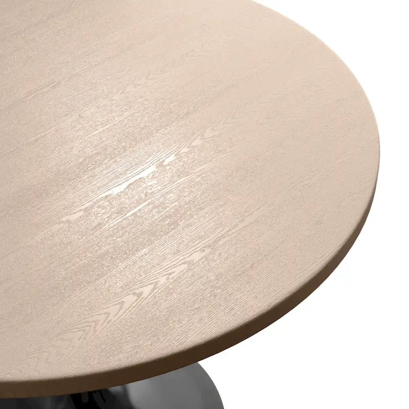 LeisureMod Verve 36 Round Dining Table with MDF Wood TableTop and Black Steel Base for Kitchen & Dining Room