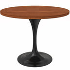 LeisureMod Verve 36 Round Dining Table with MDF Wood TableTop and Black Steel Base for Kitchen & Dining Room