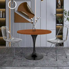 LeisureMod Verve 36 Round Dining Table with MDF Wood TableTop and Black Steel Base for Kitchen & Dining Room